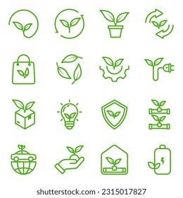 Iconos ecológicos. conjunto de iconos ecológicos. inicio de sesión para concepto móvil y diseño web. ilustración vectorial