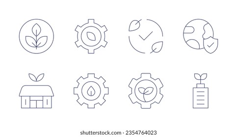 Ecology icons. Editable stroke. Containing non toxic, ecology and environment, ecology, ecologism, eco hotel, eco, green technology, eco battery.