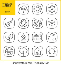 Ecology icons editable stroke set. Concept of growing and love earth. Web site button design.