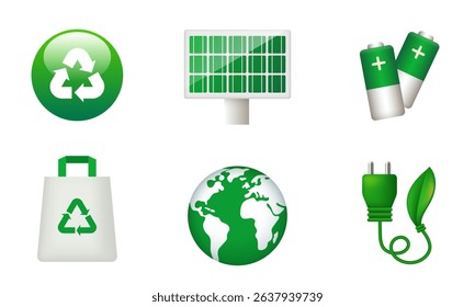 Ecology icons. Environment conservation. Vector 3d icons set solated on white background.