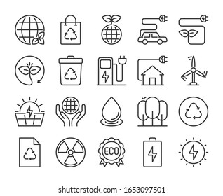 Ecology icons. Ecology and environmental protection line icon set. Vector illustration. Editable stroke.