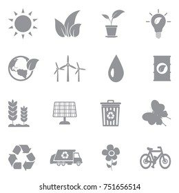 Ecology Icons. Gray Flat Design. Vector Illustration. 