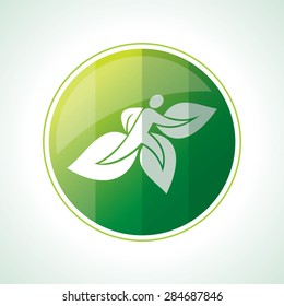 ecology icons with green leaves in vector