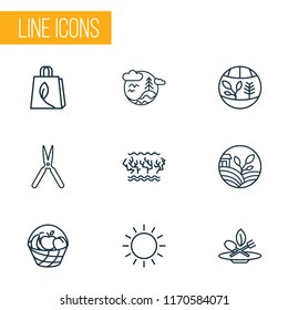 Ecology icons line style set with biosphere, sunny weather, flora and other scissors elements. Isolated vector illustration ecology icons.