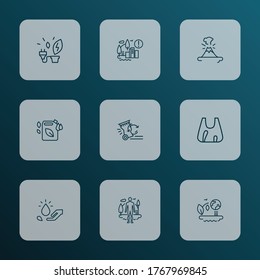 Ecology icons line style set with save the water, expansion of the city, power from plants and other world elements. Isolated vector illustration ecology icons.