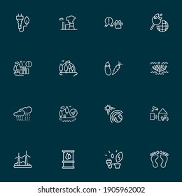 Ecology icons line style set with power from plants, expansion of the city, atomic energy and other earth planet elements. Isolated vector illustration ecology icons.
