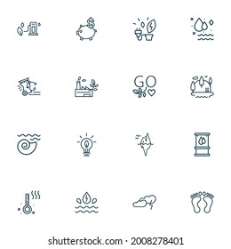 Ecology icons line style set with iceberg, eco bulb, eco gas station and other energy elements. Isolated vector illustration ecology icons.