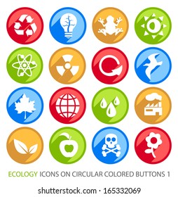 Ecology Icons on Circular Colored Buttons 1.