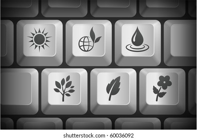 Ecology Icons on Computer Keyboard Buttons Original Illustration