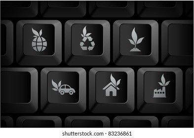 Ecology Icons on Computer Keyboard Buttons Original Illustration