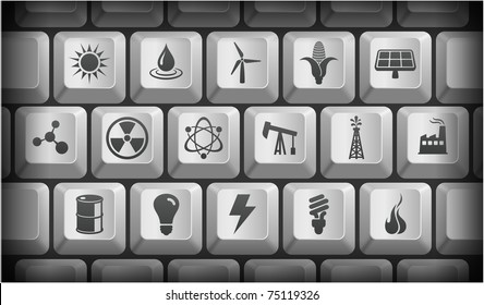 Ecology Icons on Gray Computer Keyboard Buttons Original Illustration