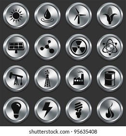 Ecology Icons on Metallic Button Collection Original Illustration