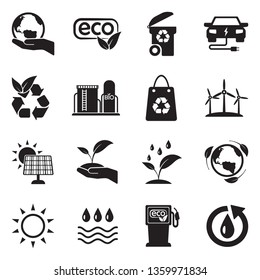 Ecology Icons. Set 2. Black Flat Design. Vector Illustration.