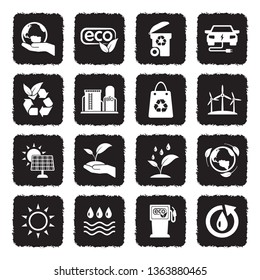 Ecology Icons. Set 2. Grunge Black Flat Design. Vector Illustration. 