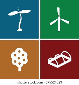 ecology icons set. Set of 4 ecology filled icons such as plant, tree, mill