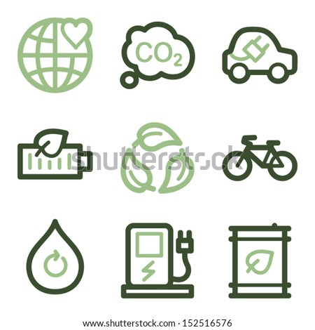 Ecology icons set 4, green line contour series