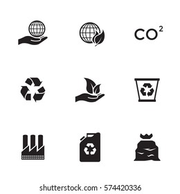 Ecology icons set. Black on a white background