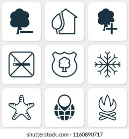 Ecology icons set with campfire, snowflake, no smoking and other home elements. Isolated vector illustration ecology icons.