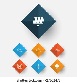 Ecology Icons Set. Collection Of Delete Woods, Cloud Cumulus, World Ecology And Other Elements. Also Includes Symbols Such As Delete, Wave, Sea.