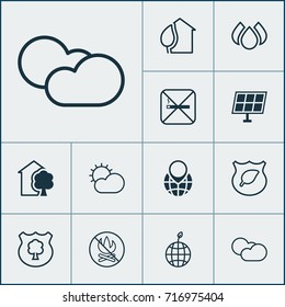Ecology Icons Set. Collection Of Guard Tree, World Ecology, Sun Power And Other Elements. Also Includes Symbols Such As Warning, Clear, Leaf.