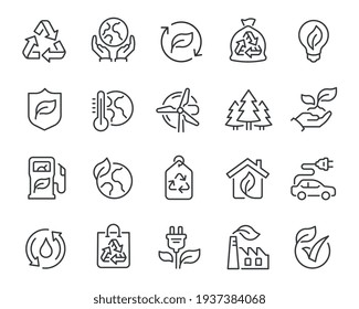 Ecology Icons Set. Collection of linear simple web icons such as Recycling, Alternative Energy Source, Ecohouse, Environmental Protection, Global Warming and other. Editable vector stroke. - Shutterstock ID 1937384068