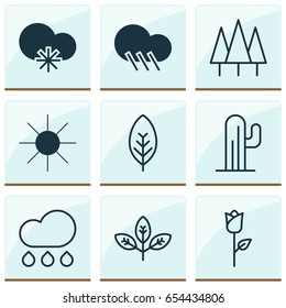 Ecology Icons Set. Collection Of Love Flower, Tree Leaf, Sprout And Other Elements. Also Includes Symbols Such As Rose, Cold, Flower.