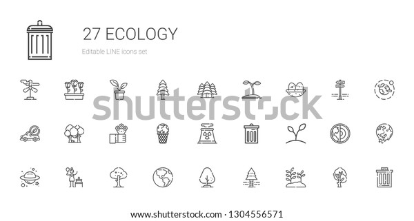 ecology
icons set. Collection of ecology with plant, pine tree, tree, earth
globe, birch, planet, trash, nuclear plant, global warming,
flowers. Editable and scalable ecology
icons.