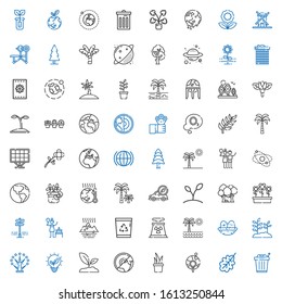 ecology icons set. Collection of ecology with trash, oak leaf, global, plant, earth, sprout, renewable energy, tree, nest, palm tree, nuclear plant. Editable and scalable ecology icons.