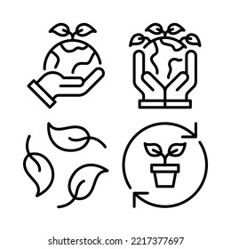Ecology icons set = earth day, save world, recycle leaf, plant. Perfect for website mobile app, app icons, presentation, illustration and any other projects