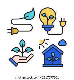 Ecology icons set = eco energy, lamp, nature, green house. Perfect for website mobile app, app icons, presentation, illustration and any other projects