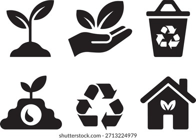 Ecology icons set, eco-friendly vector symbols for environment, sustainability, green energy, recycling, and nature conservation design