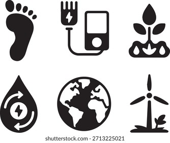 Ecology icons set, eco-friendly vector symbols for environment, sustainability, green energy, recycling, and nature conservation design