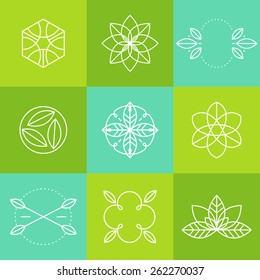 Ecology icons set, elements for labels and badges for organic (natural) products, isolated on white background, vector illustration