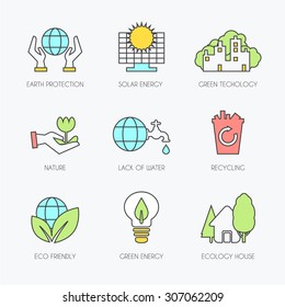 Ecology icons set. Environment protection. Linear style vector illustration.