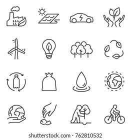 ecology icons set. environmental energy, conservation and restoration of the environment. linear design. Line with editable stroke