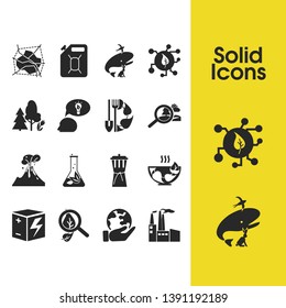 Ecology icons set with explore nature, rechargeable box and care about world elements. Set of ecology icons and hardware concept. Editable vector elements for logo app UI design.