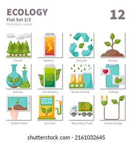 Ecology icons set, Flat, vector and illustration set 2