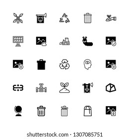 ecology icons set with garbage, solar panel and earth globe vector set