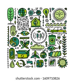 Ecology icons set. Global environment and recycling. Vector illustration