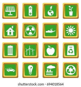 Ecology icons set in green color isolated vector illustration for web and any design