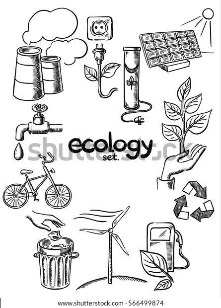 Ecology Icons Set Hand Drawing Sketch Stock Vector (Royalty Free ...