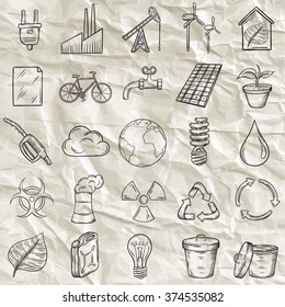 Ecology icons set. Hand drawn vector illustration.