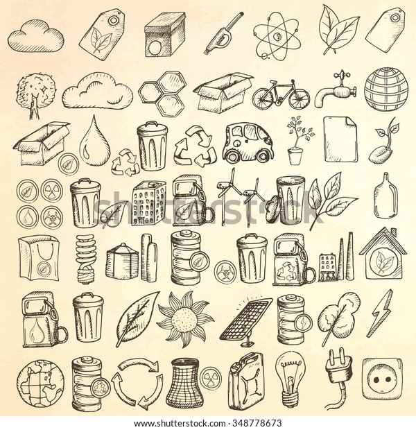 Ecology icons\
set. Hand drawn vector\
illustration.
