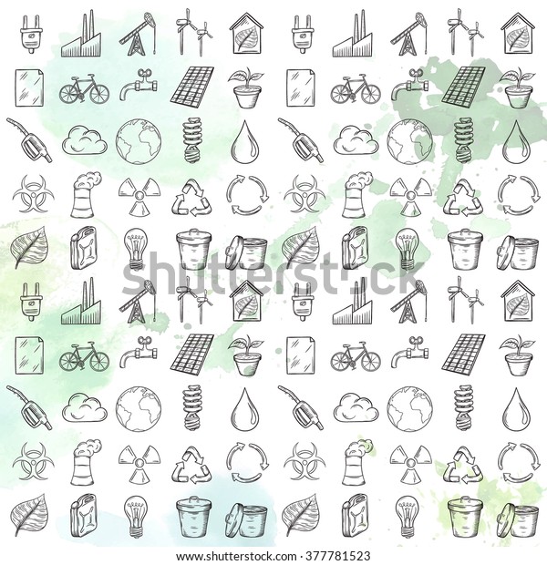 Ecology icons\
set. Hand drawn vector\
illustration.