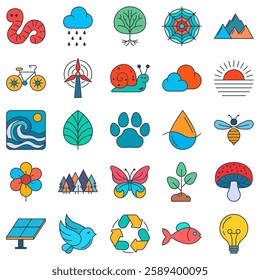 Ecology icons set, Included icons as Bee, Sun, Water Drop, Leaf and more symbols collection, logo isolated vector illustration