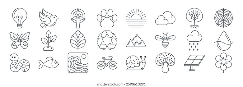 Ecology icons set, Included icons as Bee, Sun, Water Drop, Leaf and more symbols collection, logo isolated vector illustration