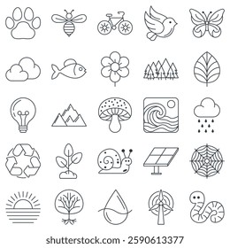 Ecology icons set, Included icons as Bee, Sun, Water Drop, Leaf and more symbols collection, logo isolated vector illustration