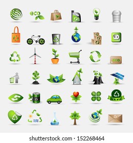 Ecology Icons Set - Isolated On Gray Background. Vector illustration, Graphic Design Editable For Your Design. Eco Logo