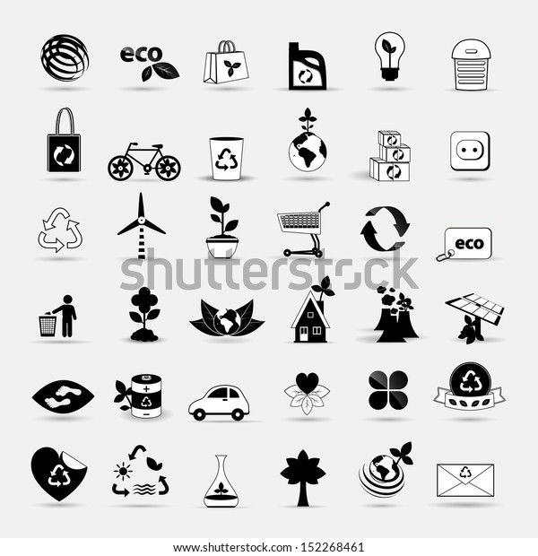 Ecology\
Icons Set - Isolated On Gray Background. Vector illustration,\
Graphic Design Editable For Your Design. Eco\
Logo