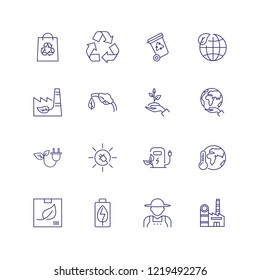 Ecology icons. Set of line icons. Alternative energy, global warming, bio pack. Environment concept. Vector can be used for topics like industry, recycling, environmental conservation